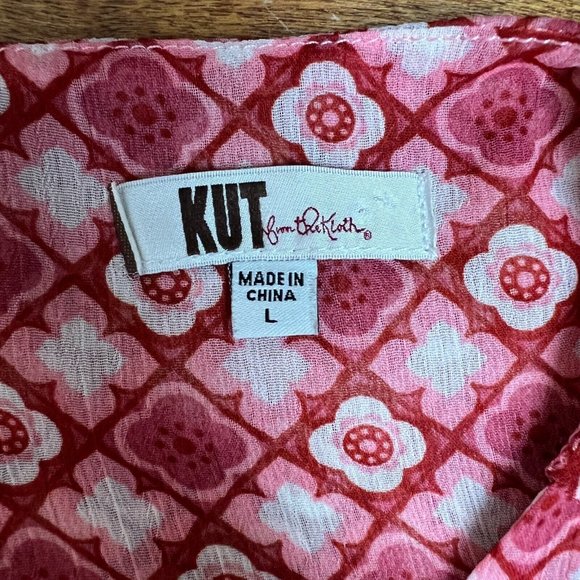 Kut From The Kloth Top Womens Large Floral Geo Button Up Sleeveless V-Neck Sheer - Picture 10 of 13